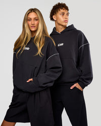 Duo wearing Axis Oversized Hoodie - Caviar-White | Model:Both | Size:Duo