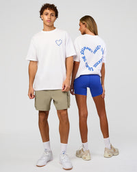 Duo wearing Love The Process FLXCotton Oversize Tee - White-Electric Indigo | Model:Both | Size:Duo | Thumbnail Index: 0