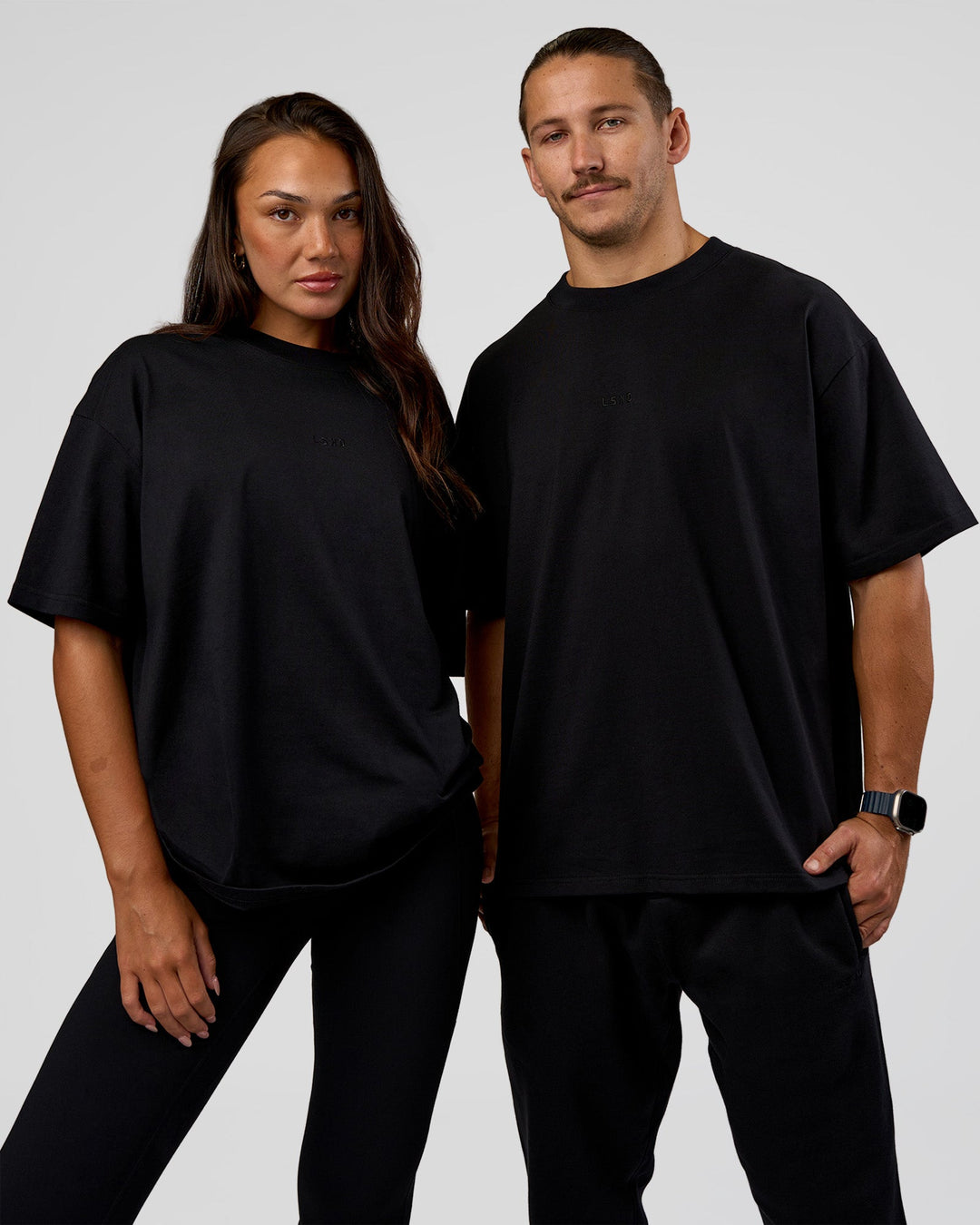 Duo wearing MVP 2.0 Oversized Tee - Black | Model:Both | Size:Duo