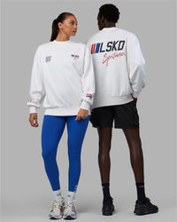 Duo wearing Unisex Redline Sweater Oversize - White-Navy