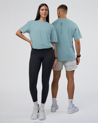 Duo wearing Research Department FLXCotton Oversized Tee - Smoke Blue | Model:Both | Size:Duo