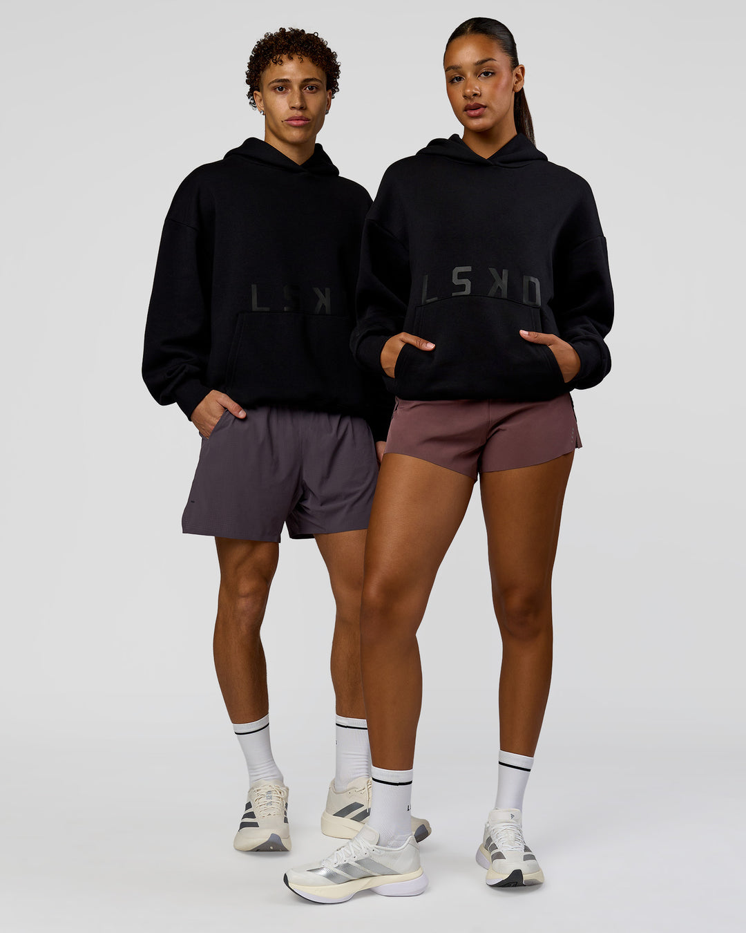Duo wearing Shadow Mode Oversized Hoodie - Black | Model:Both | Size:Duo - view 1