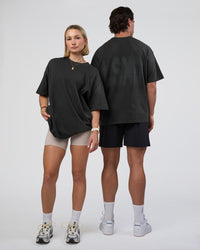 Duo wearing Spray Heavyweight Unisex Oversized Tee - Charcoal Washed | Model:Both | Size:Duo