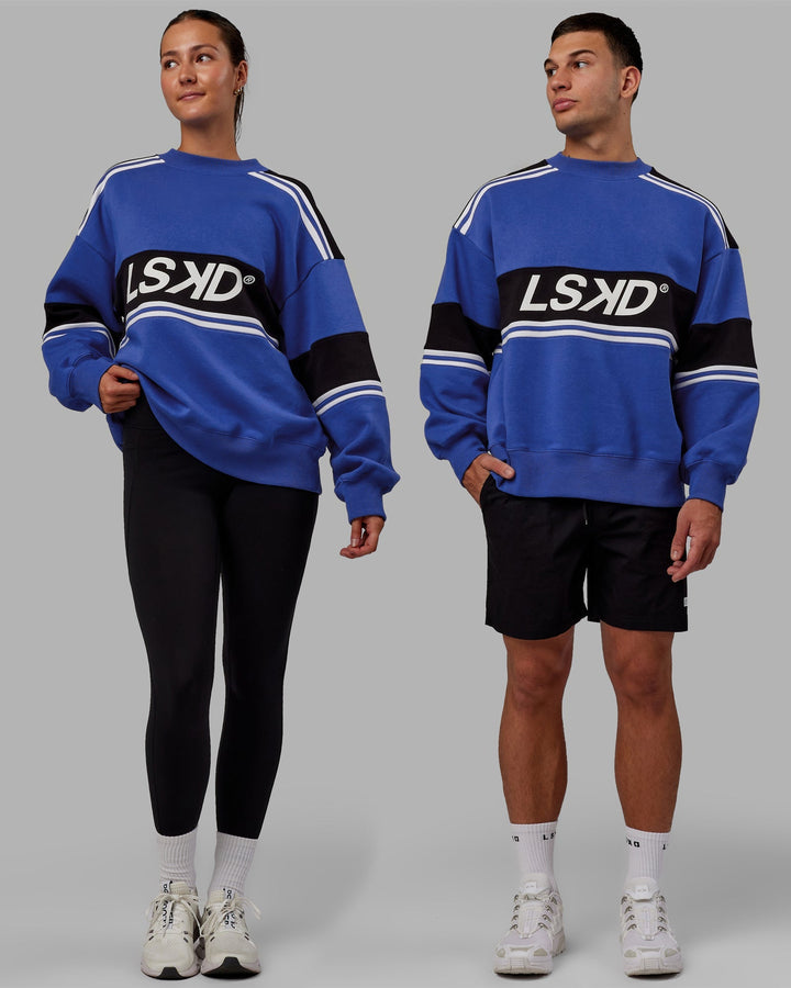 Duo wearing Unisex A-Team Sweater Oversize - Power Cobalt-Black