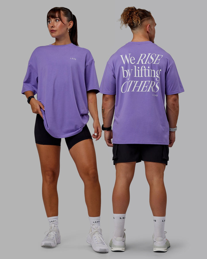 Duo wearing Unisex Lift-Up FLXCotton Tee Oversize - Dahlia Purple
