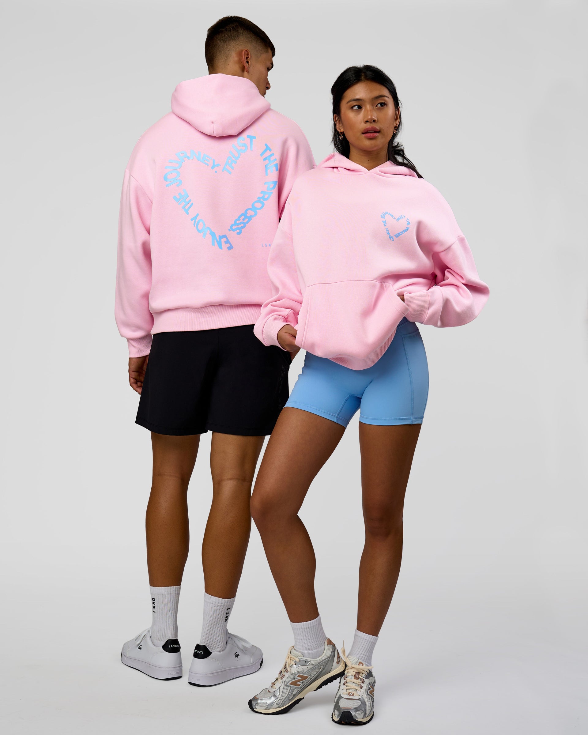 Duo wearing Unisex Love The Process Oversize Hoodie - Marshmallow-Open Air | Model:Both | Size:Duo