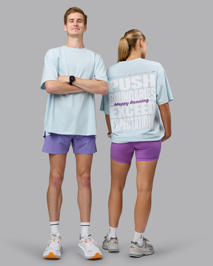 Duo wearing Unisex Push Boundaries FLXCotton Tee Oversize - Light Cyan-White
