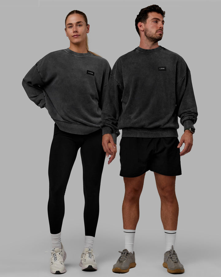 Duo wearing Unisex Washed Segmented Sweater Oversize - Black