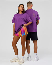 Duo wearing Pride Sticker Boxy Tee - Fresh Purple | Model:Bianca | Size:XS | Model:Albert | Size:M