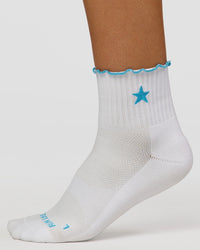 GG - Fast Frill Quarter Sock - GG- White-Baltic Sea