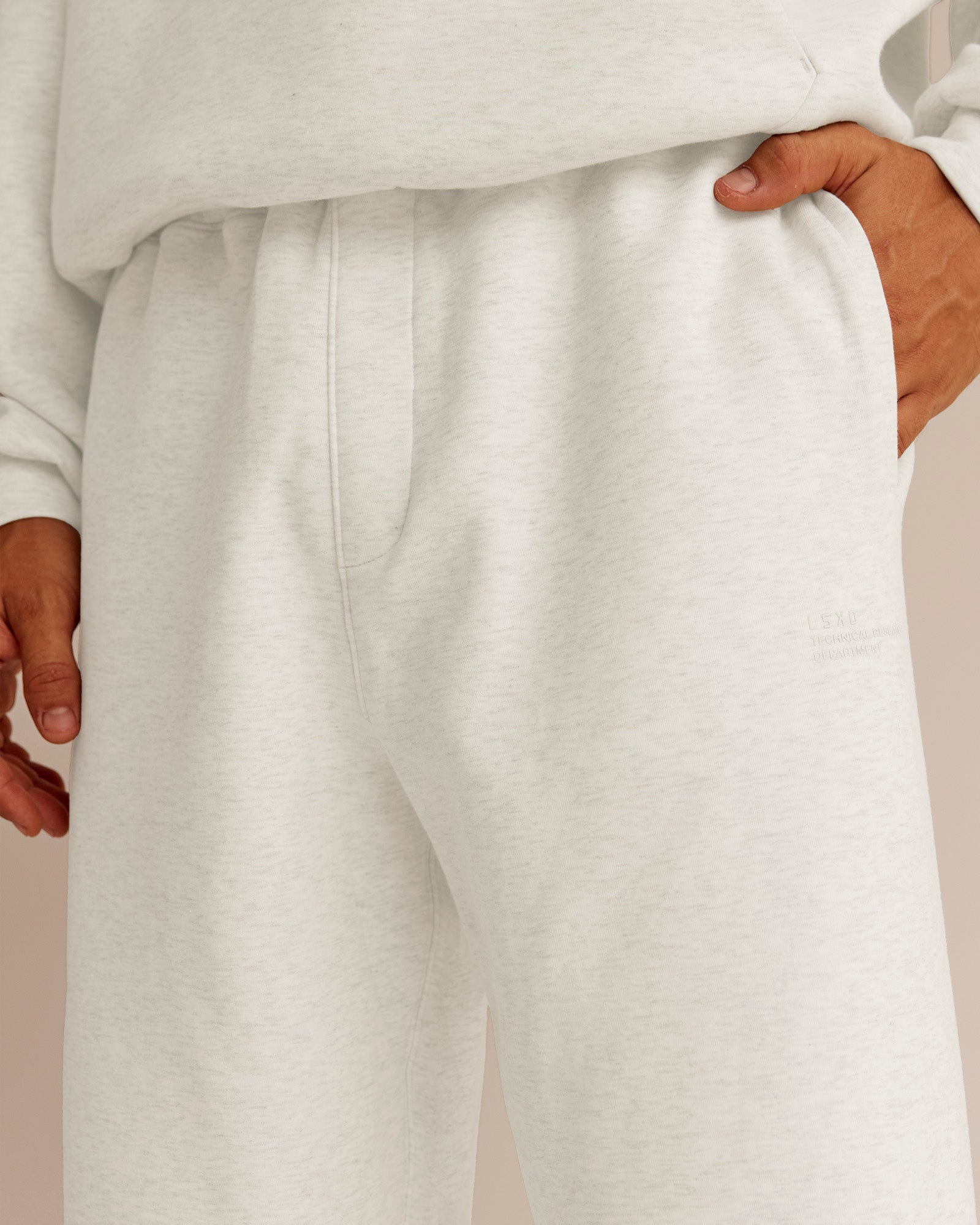 Man wearing AfterDark ZeroCrease Straight Leg Pant - Silver Marl | Model:Jackson | Size:L