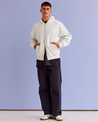 Man wearing Base Zip Through Oversized Hoodie - Silver Marl | Model:Jackson | Size:L