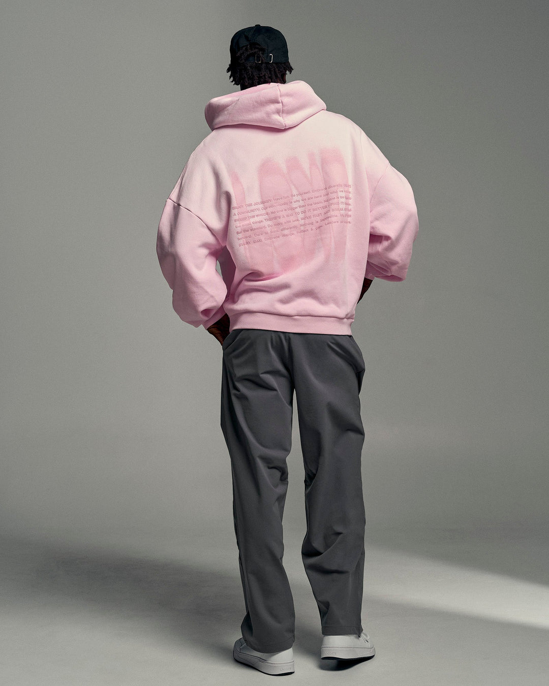 Man wearing Memory In Motion Ultra Heavyweight Washed Hoodie - Marshmallow Washed | Model:Okello | Size:L