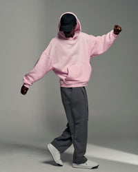 Man wearing Memory In Motion Ultra Heavyweight Washed Hoodie - Marshmallow Washed | Model:Okello | Size:L