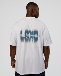 Man wearing Abstract Haze FLXCotton Tee - White-Blue Aura | Model:Sam | Size:L