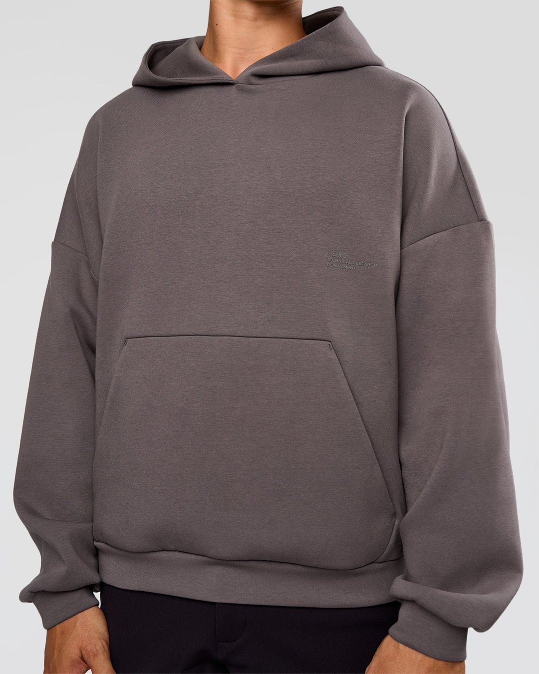 Man wearing AfterDark ZeroCrease Oversized Hoodie - Duskstone | Model:Jackson | Size:L