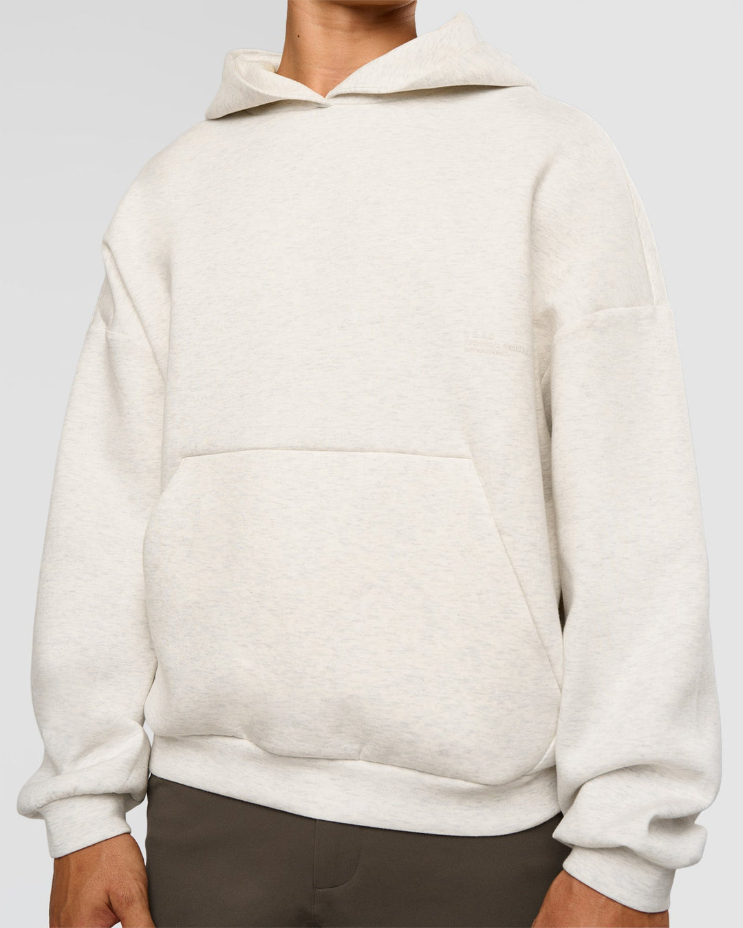 Man wearing AfterDark ZeroCrease Oversized Hoodie - Silver Marl | Model:Jackson |Size:L - view 11