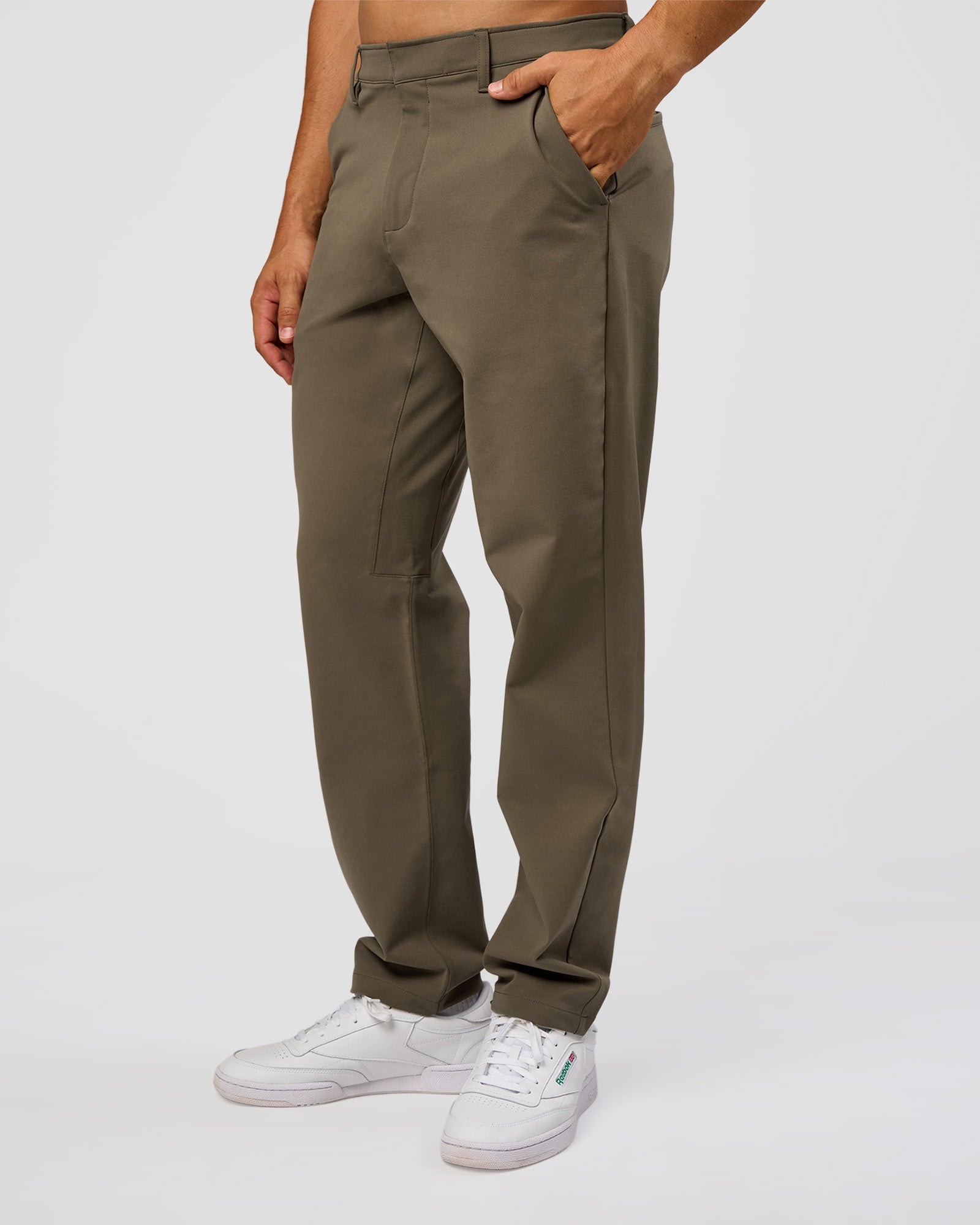 Woman wearing All Day ZeroCrease™  Regular Pant - Walnut Grey | Model:Jackson | Size:34
