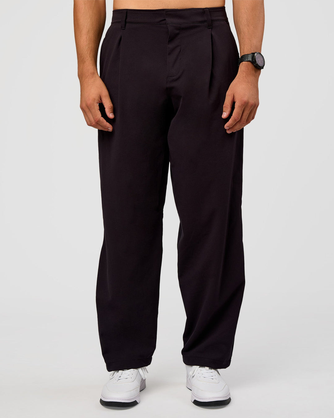 Man wearing All Day ZeroCrease™ Wide Leg Pant - Black | Model:Liam | Size:34