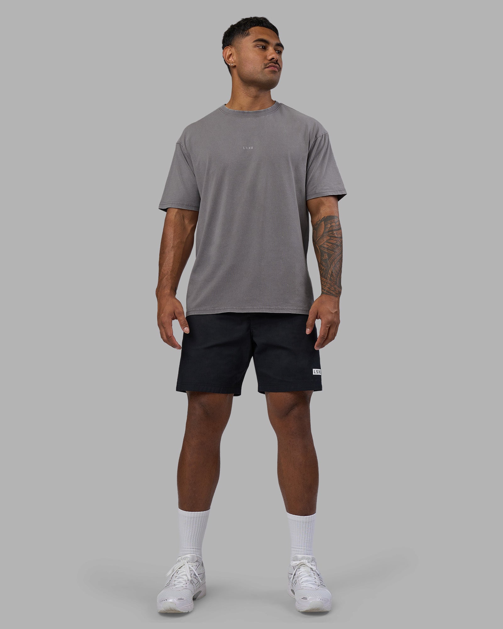 Man wearing Base FLXCotton Tee Oversized - Storm Front Washed | Model:Xav | Size:L