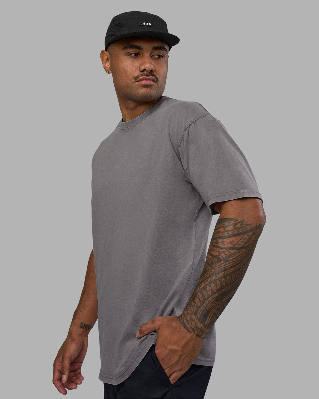 Man wearing Base FLXCotton Tee Oversized - Storm Front Washed | Model:Xav | Size:L