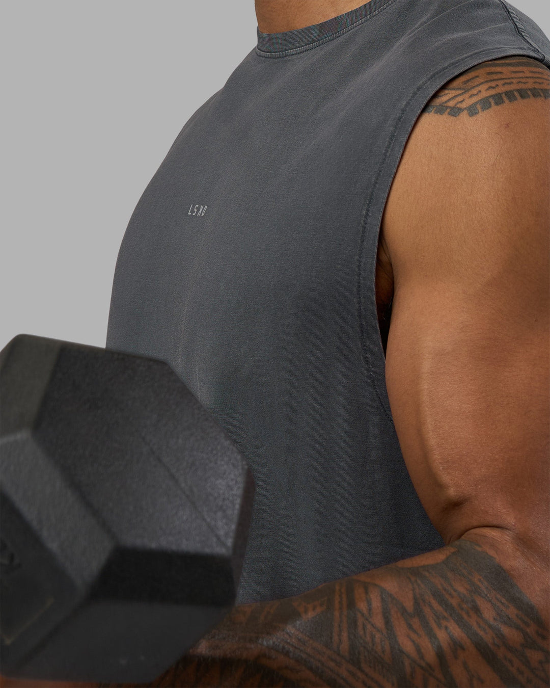 Man wearing Base FLXCotton Tank - Dark Storm Washed | Model:Xav | Size:L