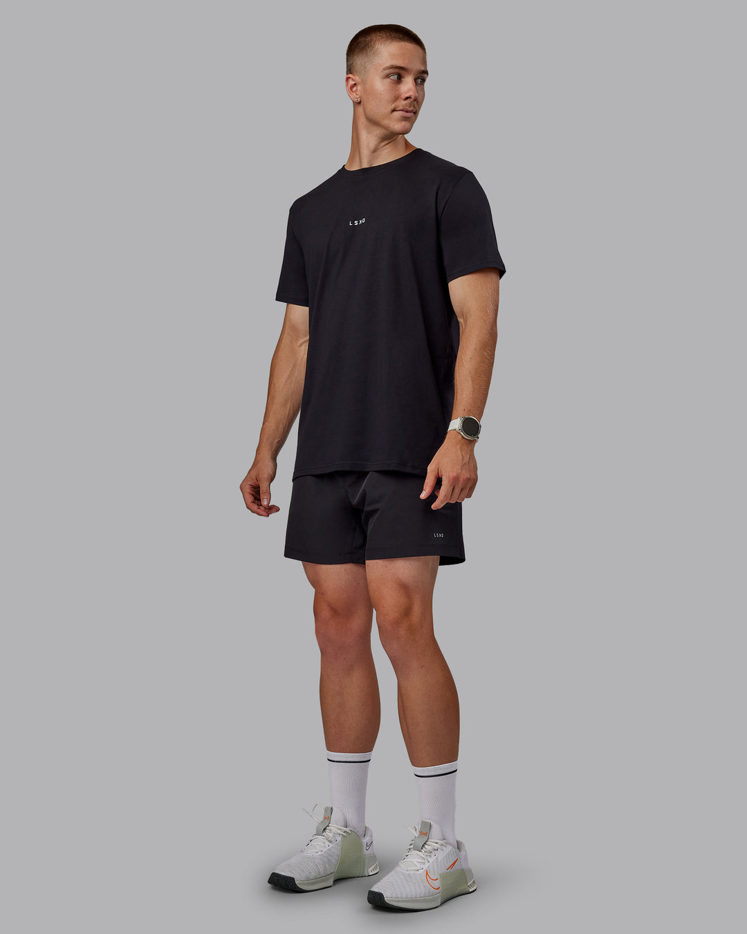 Man wearing Base FLXCotton Tee - Black | Model:Tom | Size:L