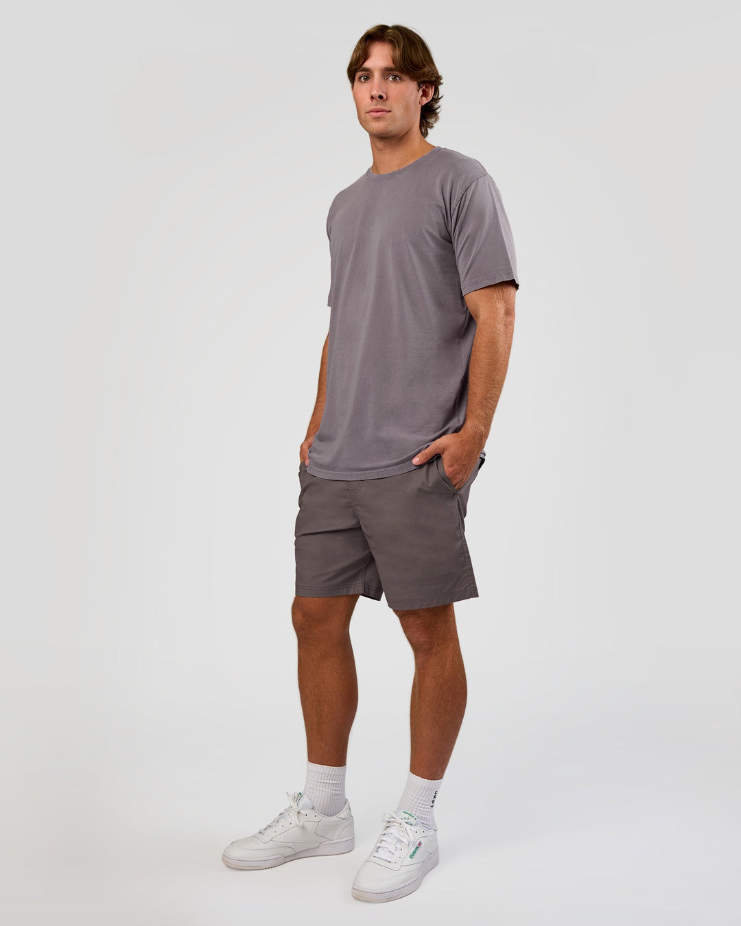 Man wearing Base FLXCotton Tee - Duskstone Washed | Model:Marcus | Size:L - view 2