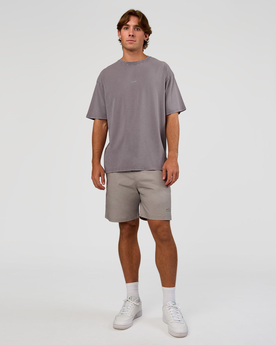 Man wearing Base FLXCotton Tee Oversized - Duskstone Washed | Model:Marcus | Size:L