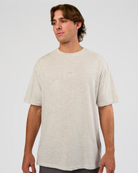 Man wearing Base FLXCotton Tee Oversized - Silver Marl | Model:Marcus | Size:L