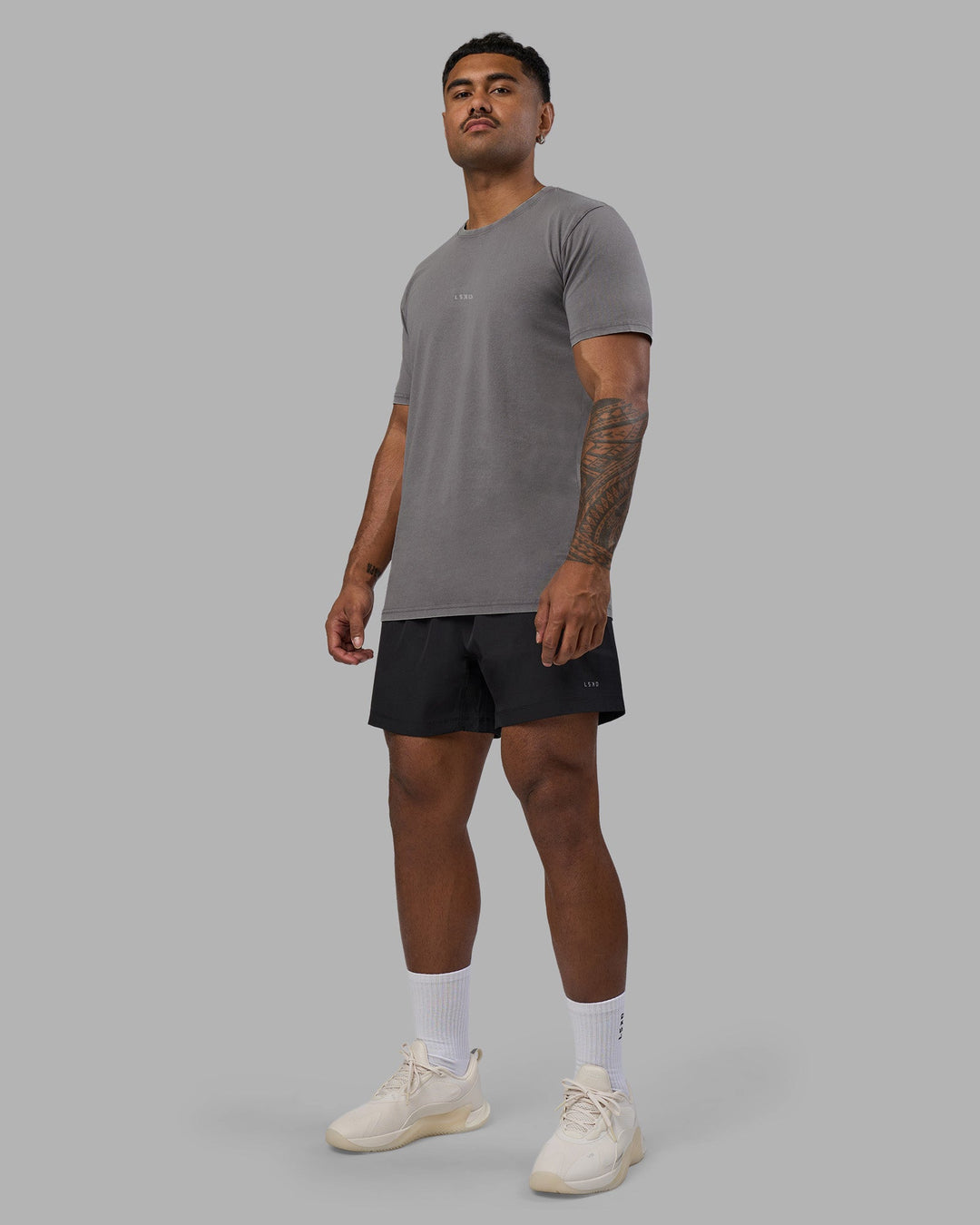 Man wearing Base FLXCotton Tee - Storm Front Washed | Model:Xav | Size:L