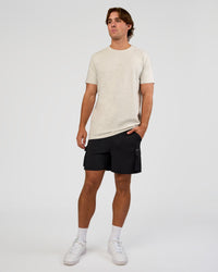 Man wearing Base Heavyweight FLXCotton Tee Regular Fit +2cm - Silver Marl | Model:Marcus | Size:L | Thumbnail Index: 1