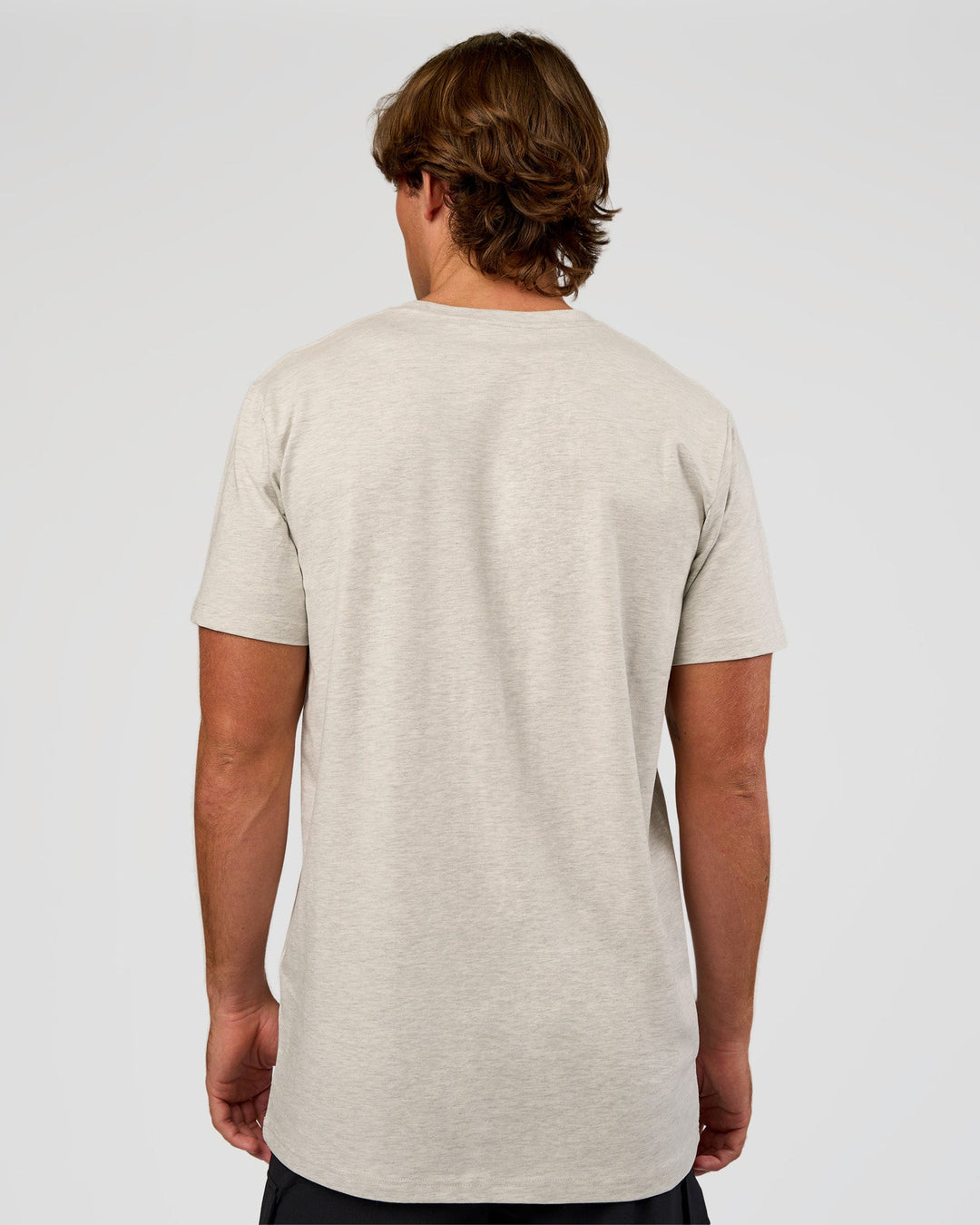 Man wearing Base Heavyweight FLXCotton Tee Regular Fit +2cm - Silver Marl | Model:Marcus | Size:L - view 3