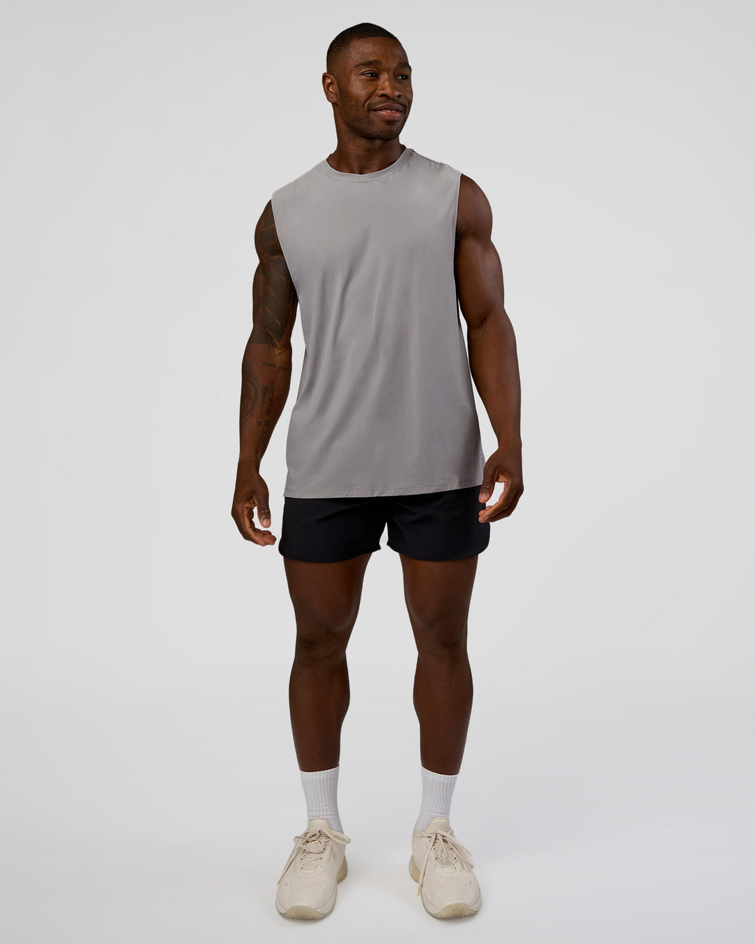 Man wearing Cadence MicroMotion Muscle Tank - Alloy | Model:Sam | Size:L