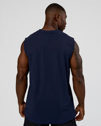 Man wearing Cadence MicroMotion Muscle Tank - Future Navy | Model:Sam | Size:L | Thumbnail Index: 3