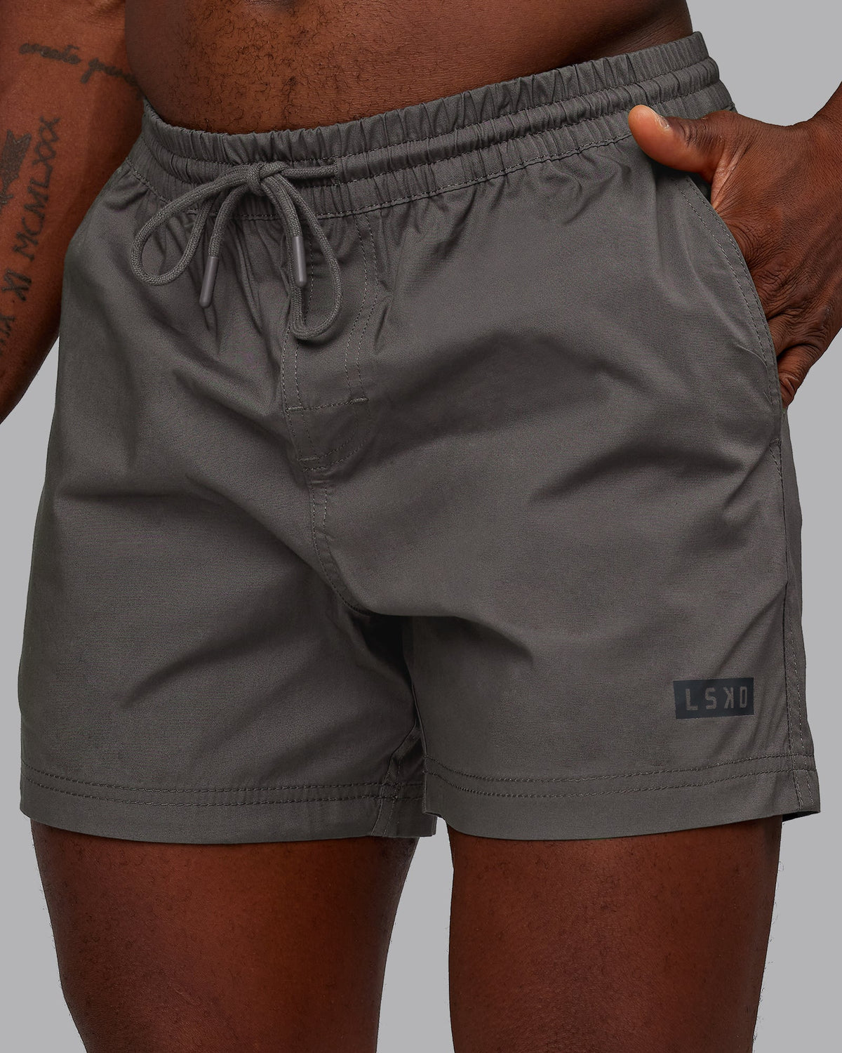 Man wearing Daily 5" Short - Dark Storm | Model:Sam | Size:L - view 1