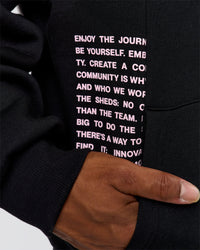 Man wearing Deconstructed Fleece Hoodie - Caviar-Marshmallow-Pale Lilac | Model:Xav | Size:L