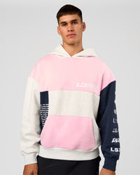 Man wearing Deconstructed Fleece Hoodie - Grey Marl-Marshmallow-Navy | Model:Jackson | Size:L | Thumbnail Index: 1
