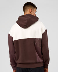 Man wearing Deconstructed Fleece Hoodie - Off White-Cocoa Powder-Choc | Model:Jackson | Size:L