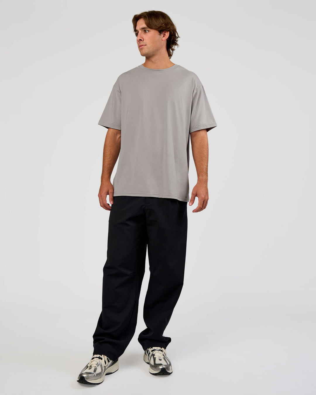 Man wearing Forever EffortlessTech Tee - Alloy | Model:Marcus | Size:L