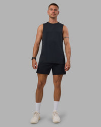 Man wearing Hybrid Lined 5" Short - Black-Reflective | Model:Nikola | Size:L