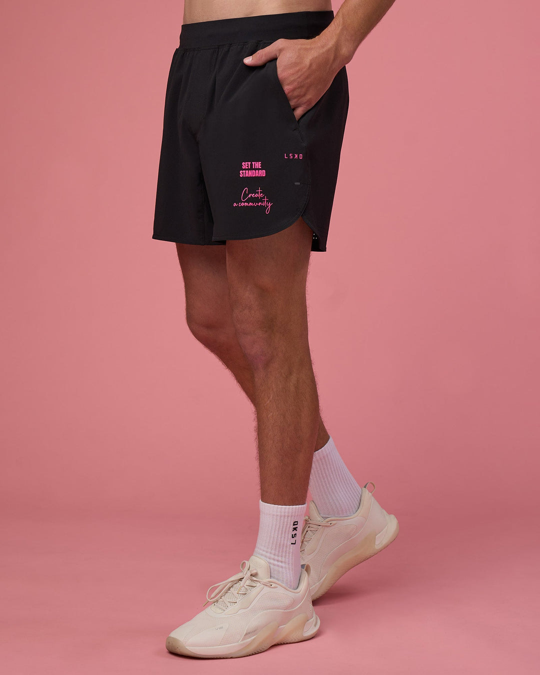 Man wearing Lift 6&quot; Short - Black-Ultra Pink | Model:Brandon | Size:L