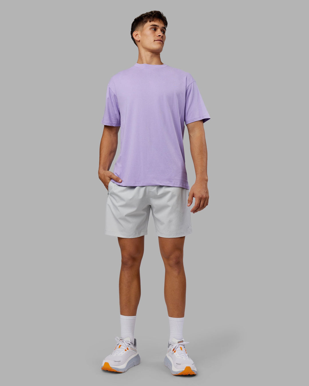 Man wearing Love The Run FLXCotton Tee Oversize - Violet Ray-Royal Purple | Model:Jackson | Size:L