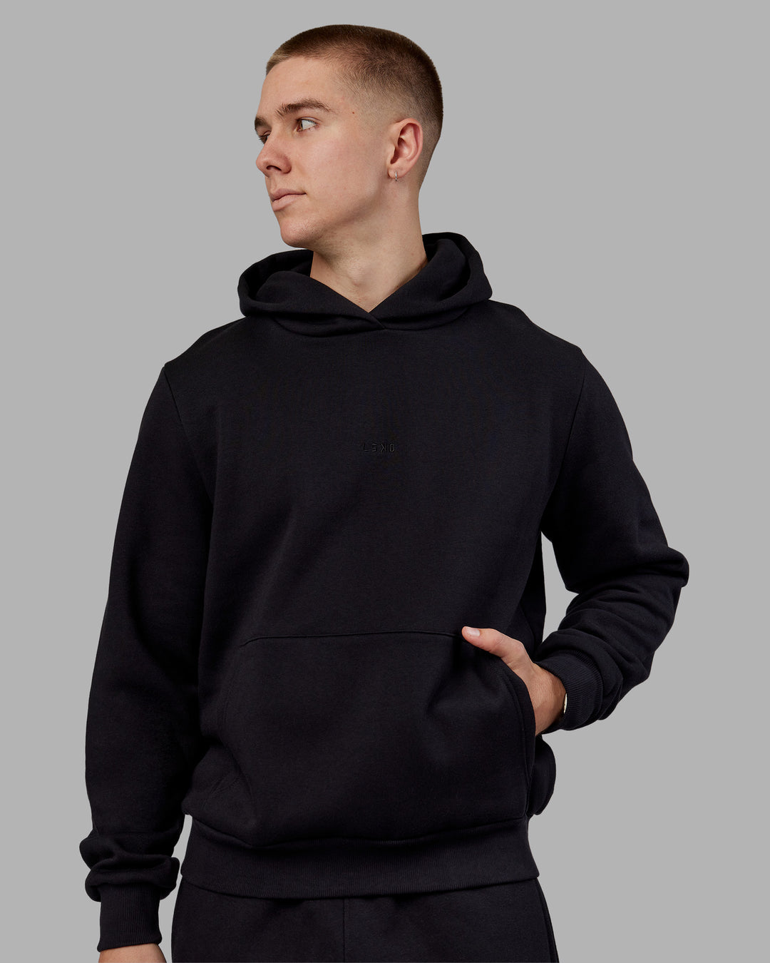 Man wearing MVP Regular Fit Hoodie - Black | Model:Tom | Size:L