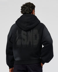 Man wearing Memory in Motion Ultra Heavyweight Zip Thru Hoodie - Black Washed | Model:Xav | Size:L