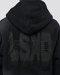 Man wearing Memory in Motion Ultra Heavyweight Zip Thru Hoodie - Black Washed | Model:Xav | Size:L