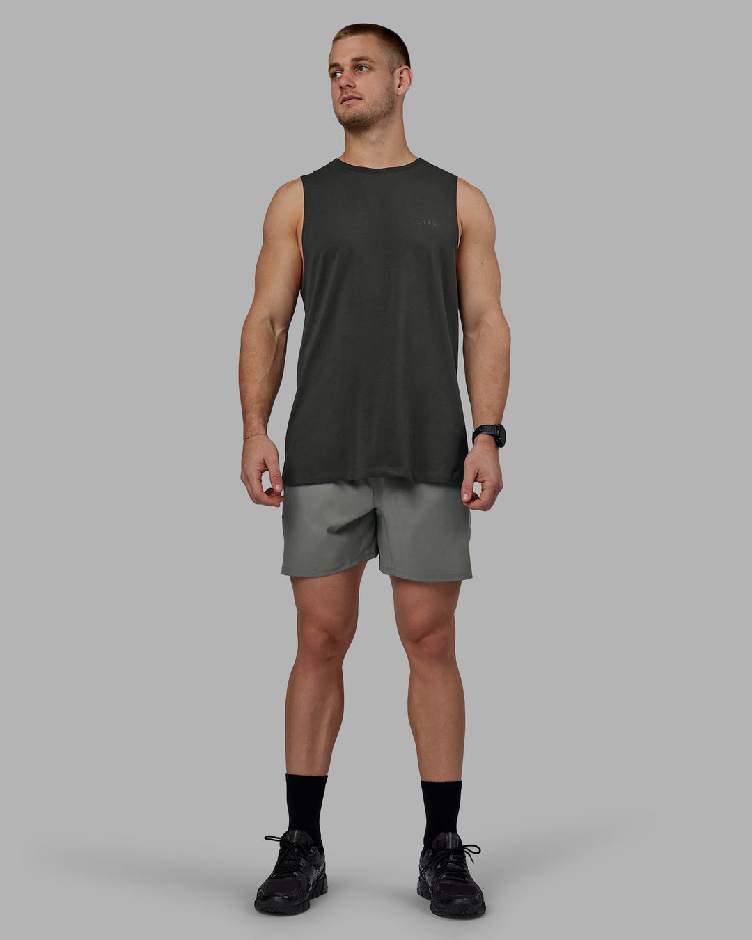 Man wearing Deluxe PimaFLX Tank - Pirate Black