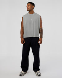 Man wearing Oversized Heavyweight Boxed Tank - Light Grey Marl | Model:Xav | Size:L