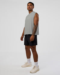 Man wearing Oversized Heavyweight Boxed Tank - Light Grey Marl | Model:Xav | Size:L