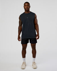 Man wearing Power Muscle Tank - Pirate Black Washed | Model:Sam | Size:L